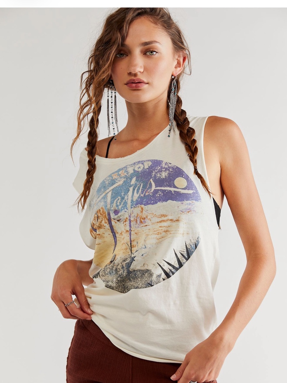 Midnight Rider ZZ Top Graphic Muscle Tank with Blue & Brown Tejas Print. Medium.
